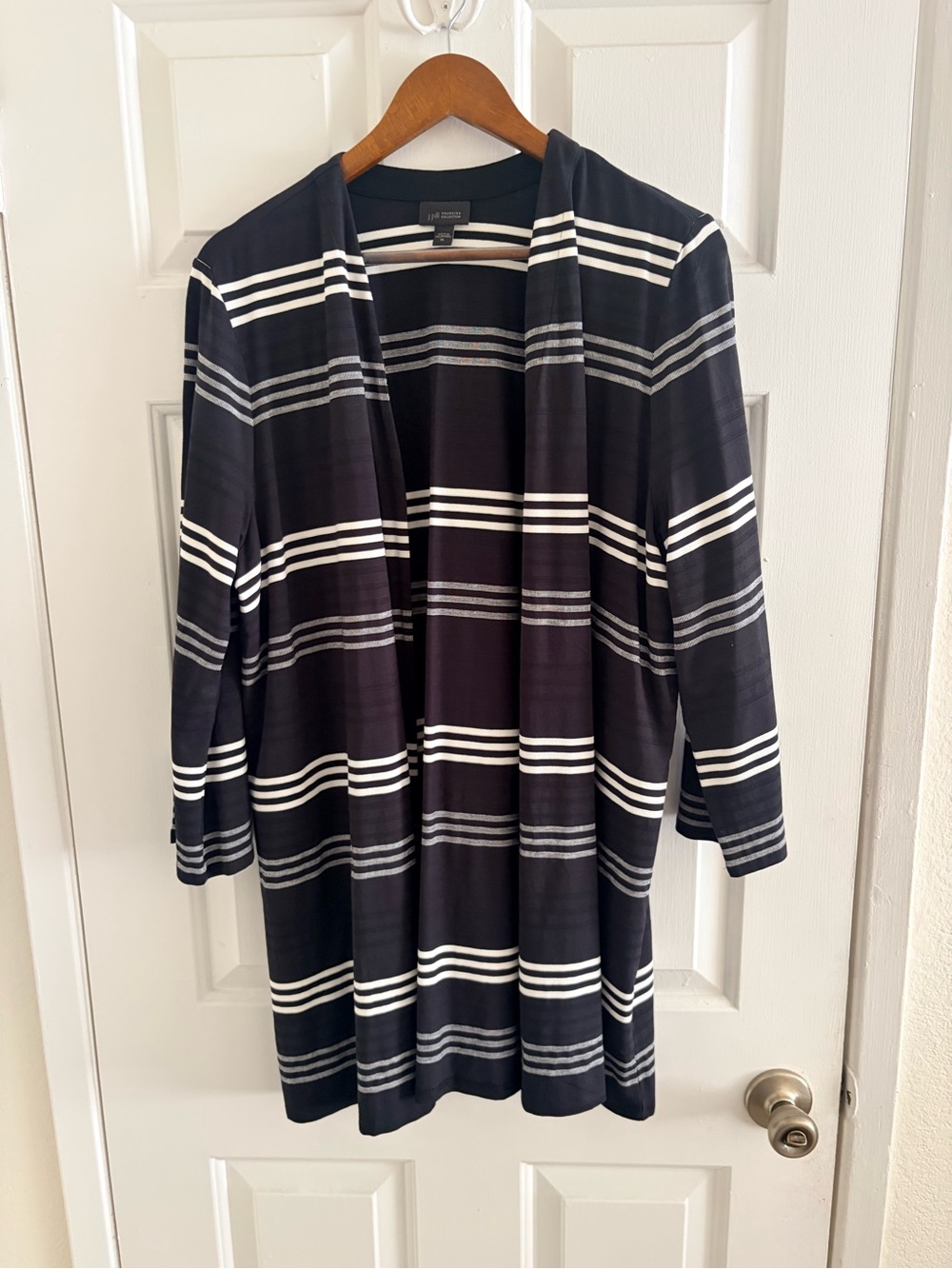 J. Jill Black and White Striped Open Cardigan